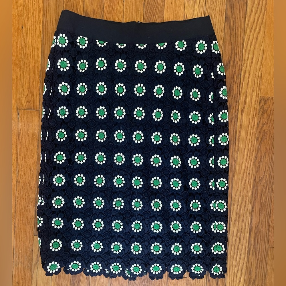 J. Crew Floral Patterned Black and Green Skirt